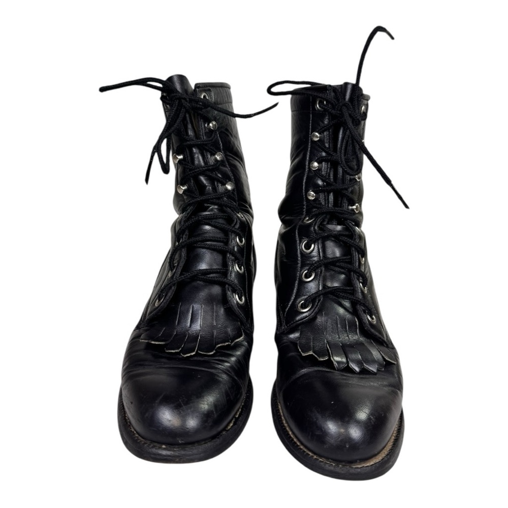 Justin Vintage Black Leather Kiltie Roper Boots | Womens 5C | Style L0506